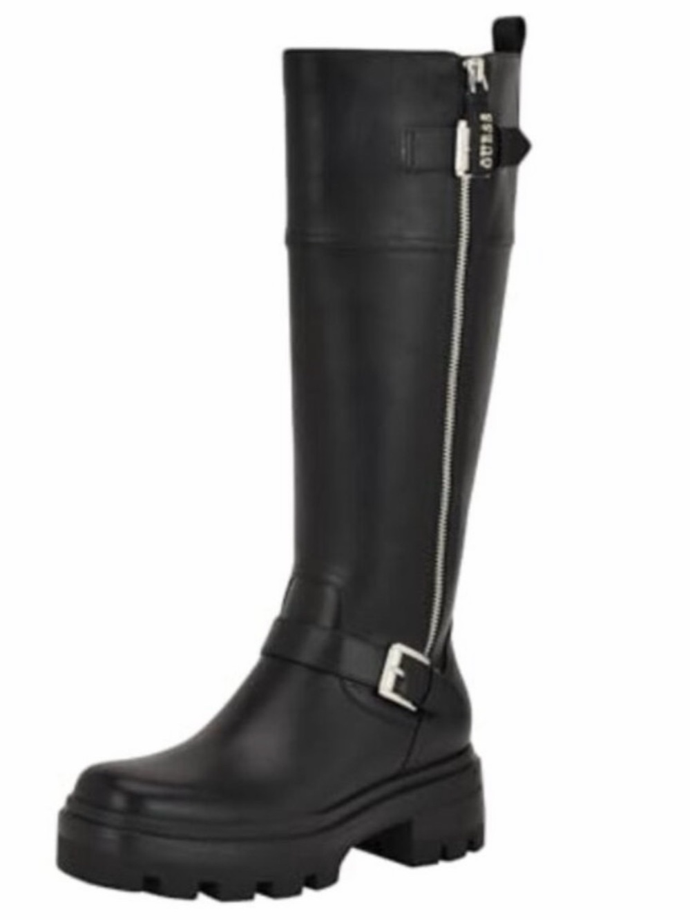 Guess LYNNIE Over-the-Knee Faux Leather Boots in Black with Silver Hardware
